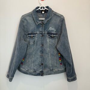 Disney Mickey Mouse Rainbow Denim Jacket - Medium Wash size 2X